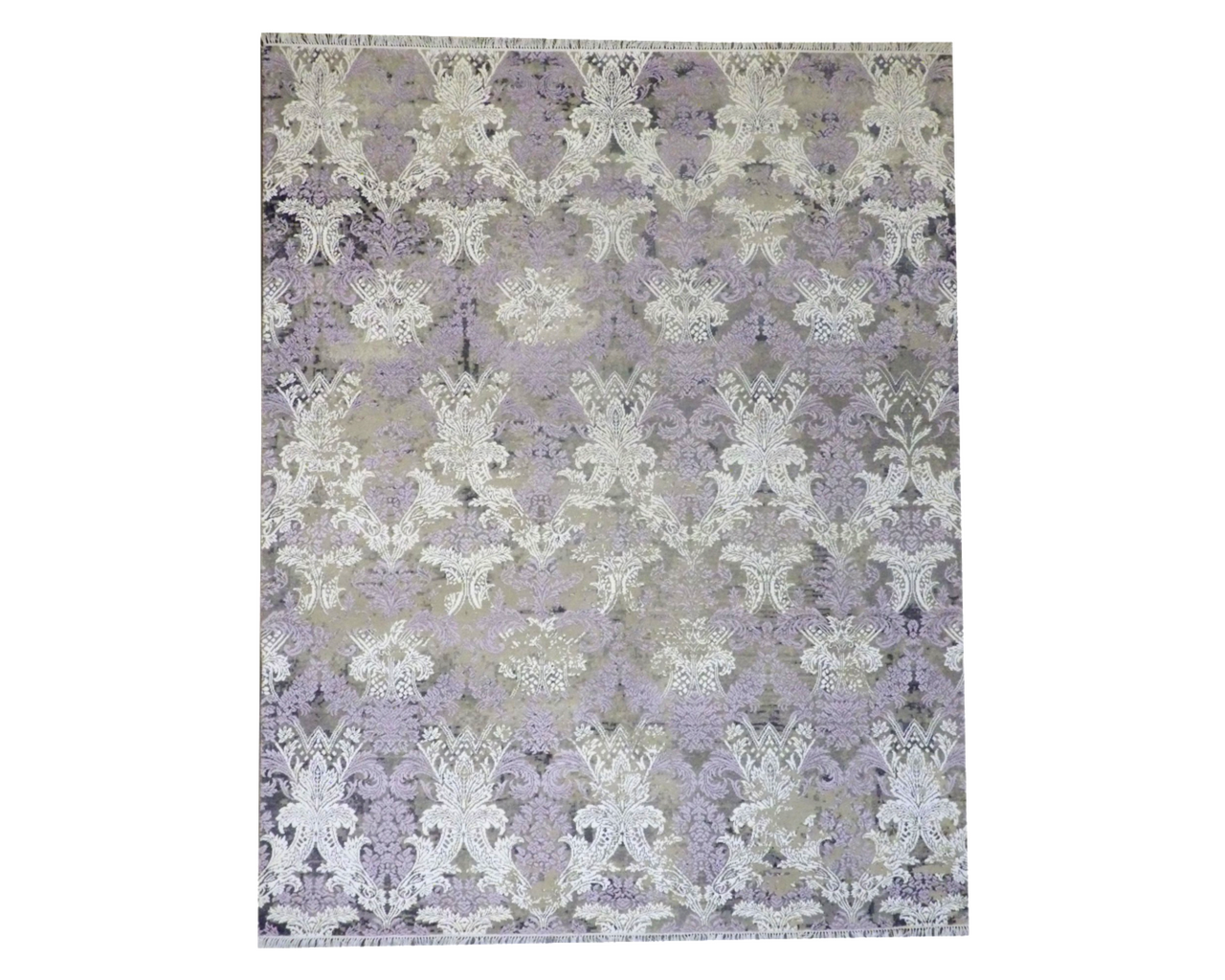 Transitional Abstract Oxidized Design hand-knotted wool-silk rug in Gray & Purple, full view