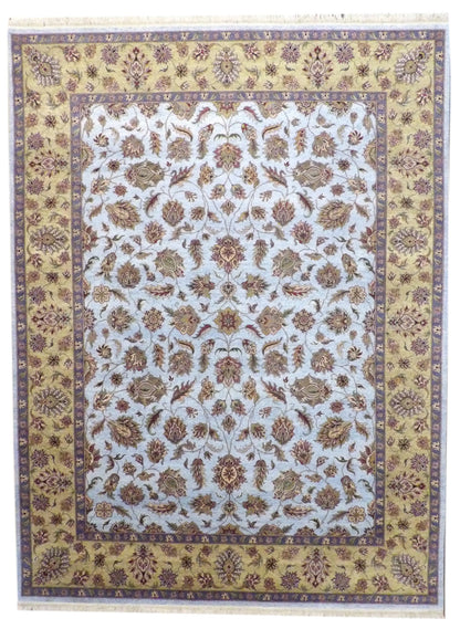 Fine Kashan Tie Dye hand-knotted wool rug in Blue & Gold, full view