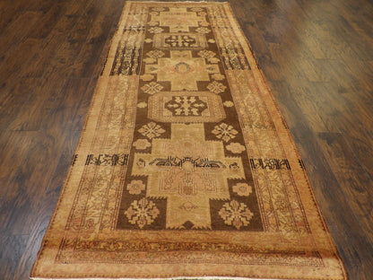 Close-up of aged wool pile on antique Khotan runner