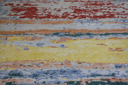 Gold 8'10" x 11'6" Modern Abstract Distress Design Hand knotted Silk Rug - Sku: w2339