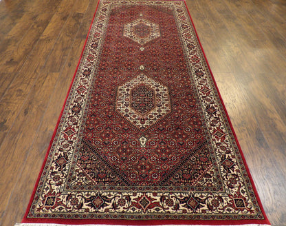 Back of hand-knotted Bidjar runner showing construction