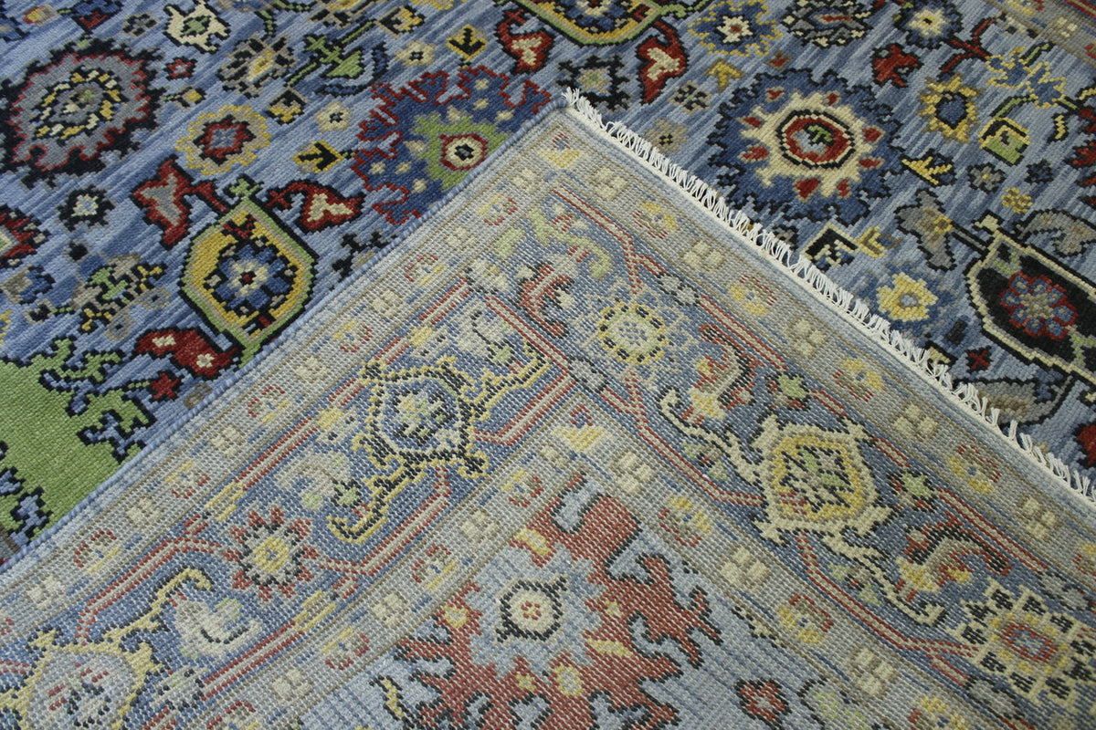Oushak Colorful Ziegler hand-knotted wool rug in Blue & Multi-Color, full view