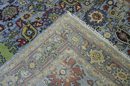 Oushak Colorful Ziegler hand-knotted wool rug in Blue & Multi-Color, full view