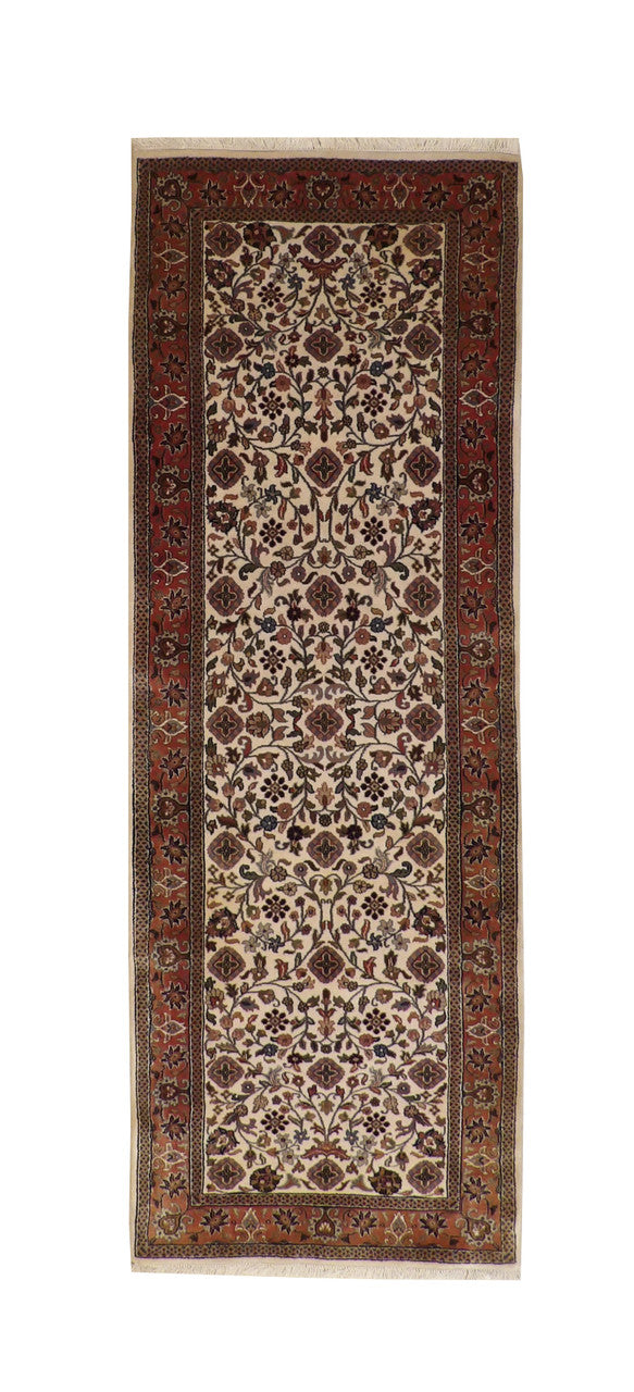 Traditional Indo Mahal hand-knotted wool rug in Beige & Rust, full view