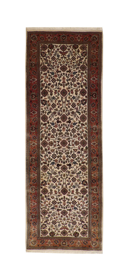 Traditional Indo Mahal hand-knotted wool rug in Beige & Rust, full view
