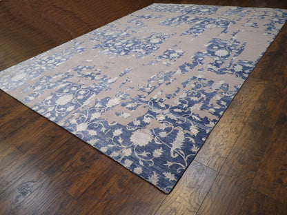 Full room view of oversized modern abstract hand-knotted rug
