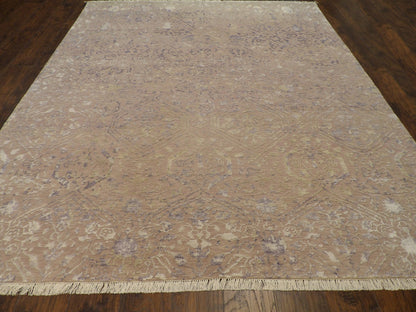 Close-up of wool-silk pile, Beige & Purple rug