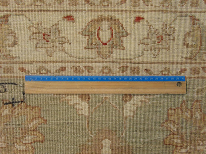 Green & Beige Oushak Chobi Natural Dye rug in room setting