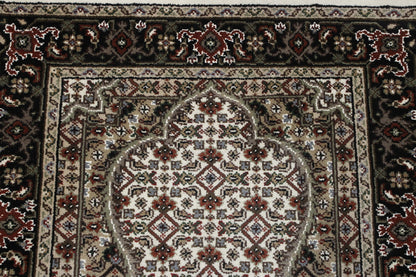 Traditional Indo Qum rug border detail