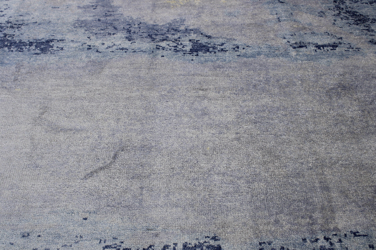 Close-up of silk pile, Blue & White rug