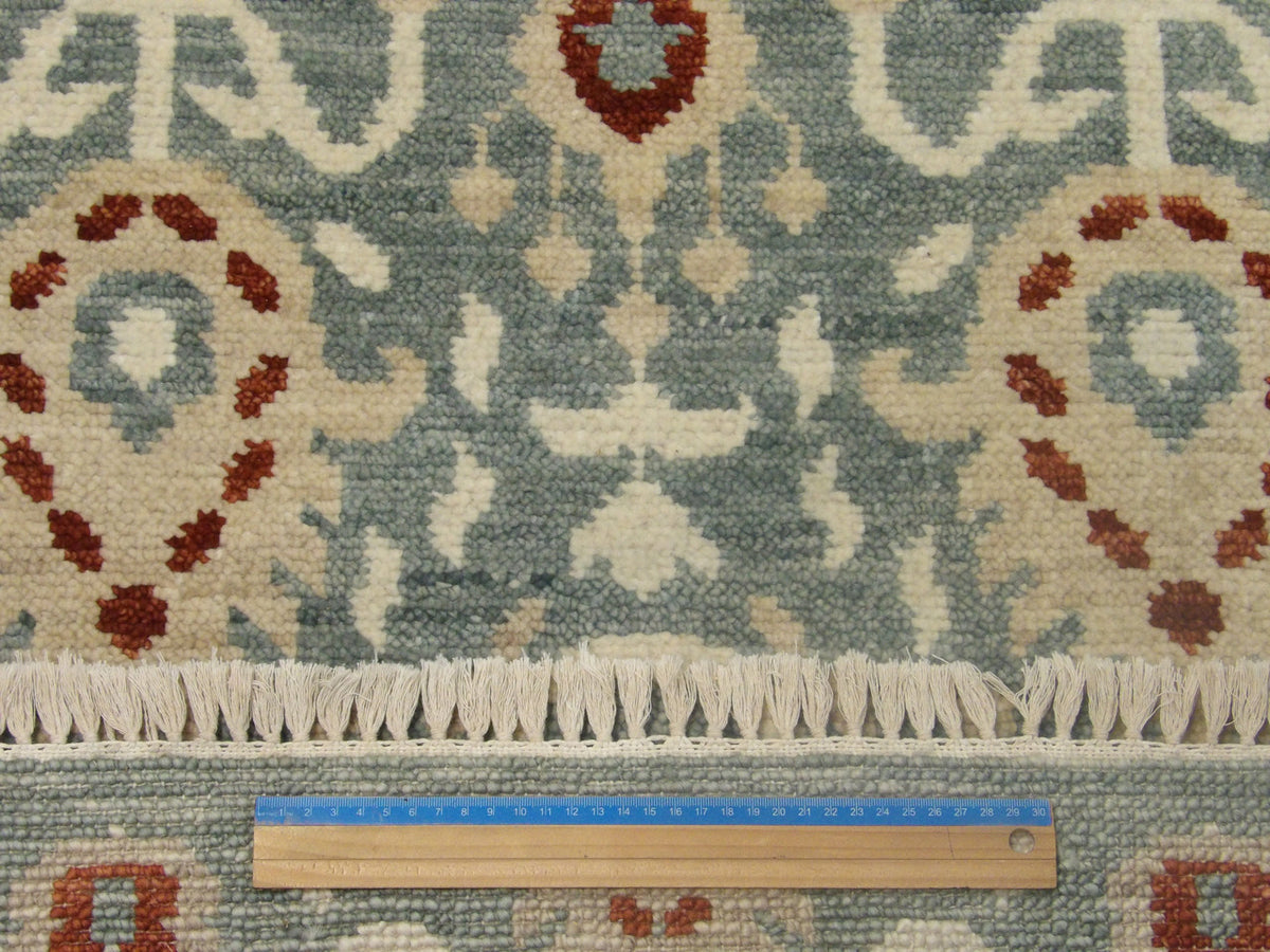 Green and ivory Ikat runner in hallway setting