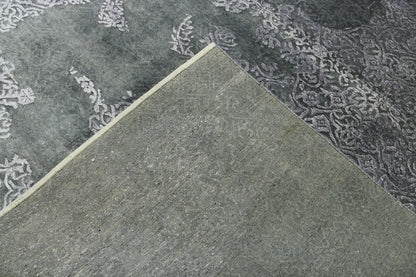 Modern Abstract Broken Design hand-knotted wool-silk rug in Gray & Silver, full view