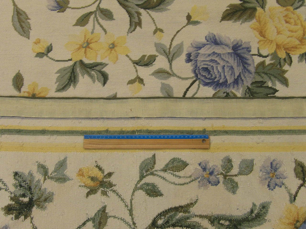 Green & White Needlepoint Floral Design rug in room setting