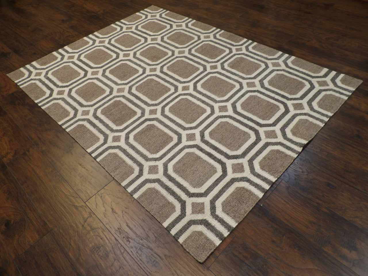 Full view of coastal flat-weave rug