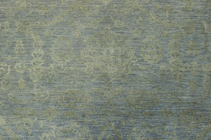 Blue, Gray & Gold Oushak Bamiyan Chobi rug in room setting