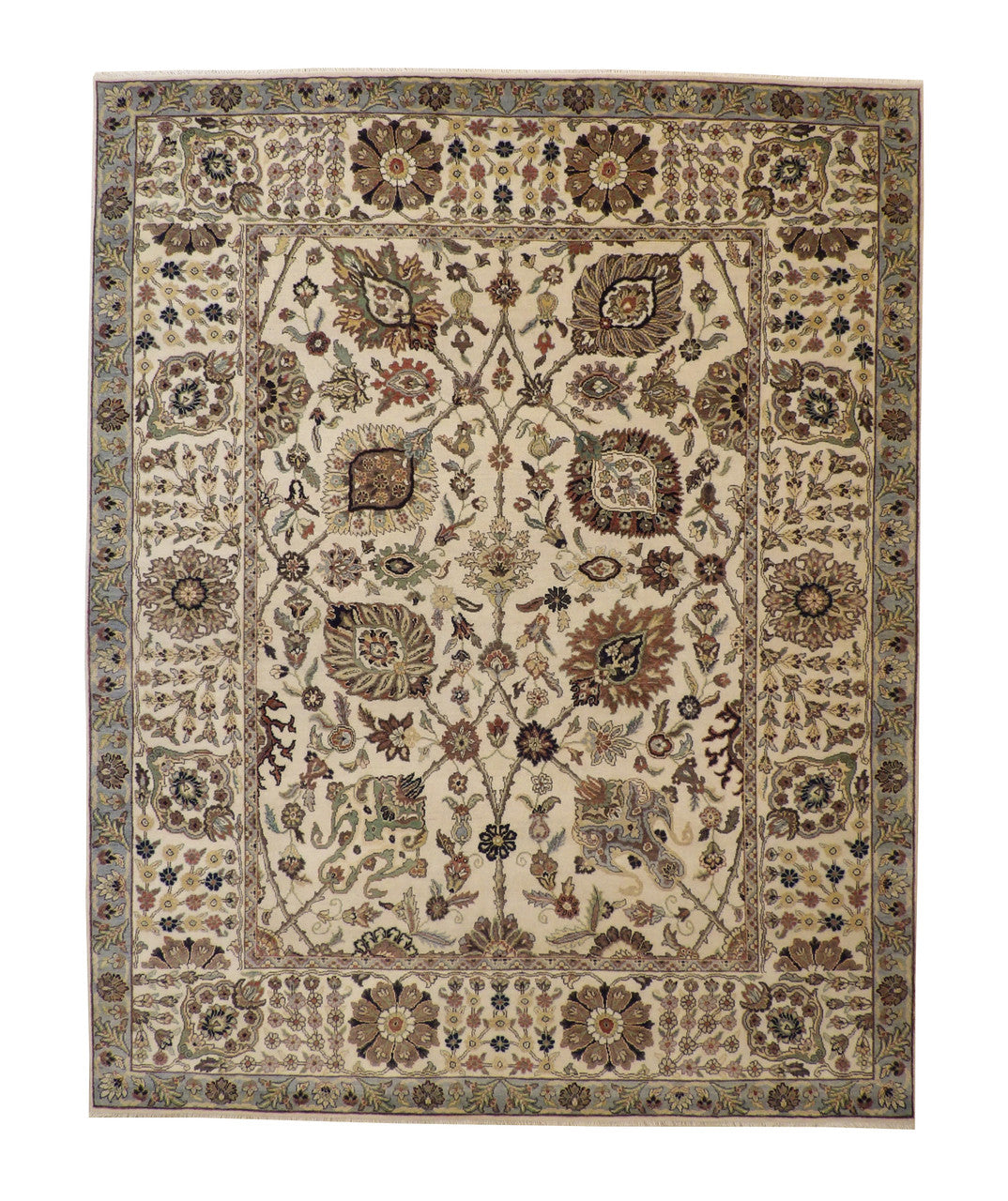 Traditional Fine Sherapi hand-knotted wool rug in Beige, full view