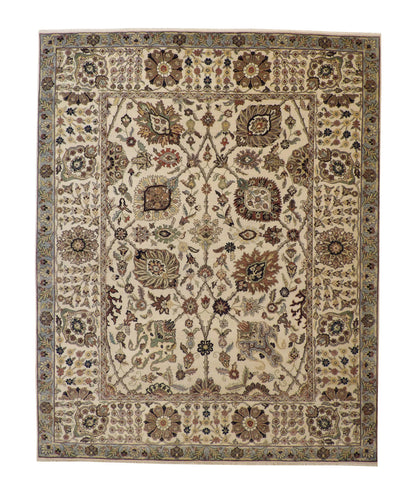 Traditional Fine Sherapi hand-knotted wool rug in Beige, full view