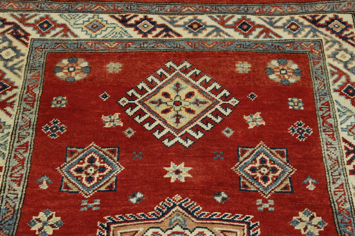 Tribal Super Kazak rug border detail