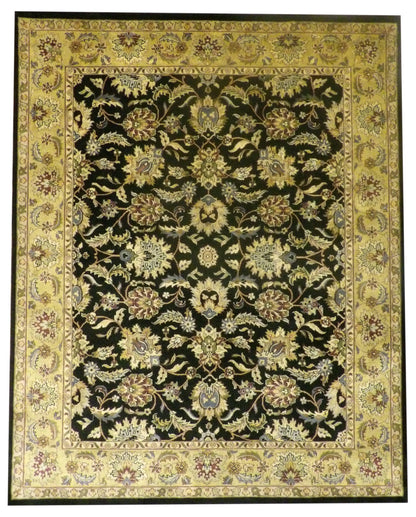 Jaipur Kashan Antique Wash hand-knotted wool rug in Black & Gold, full view