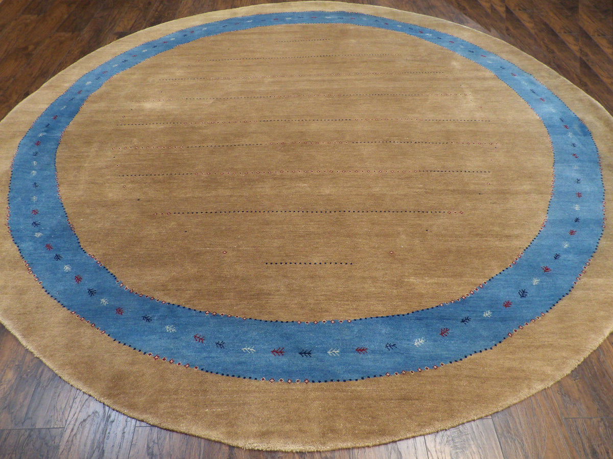 Close-up of wool pile, Blue & Brown rug