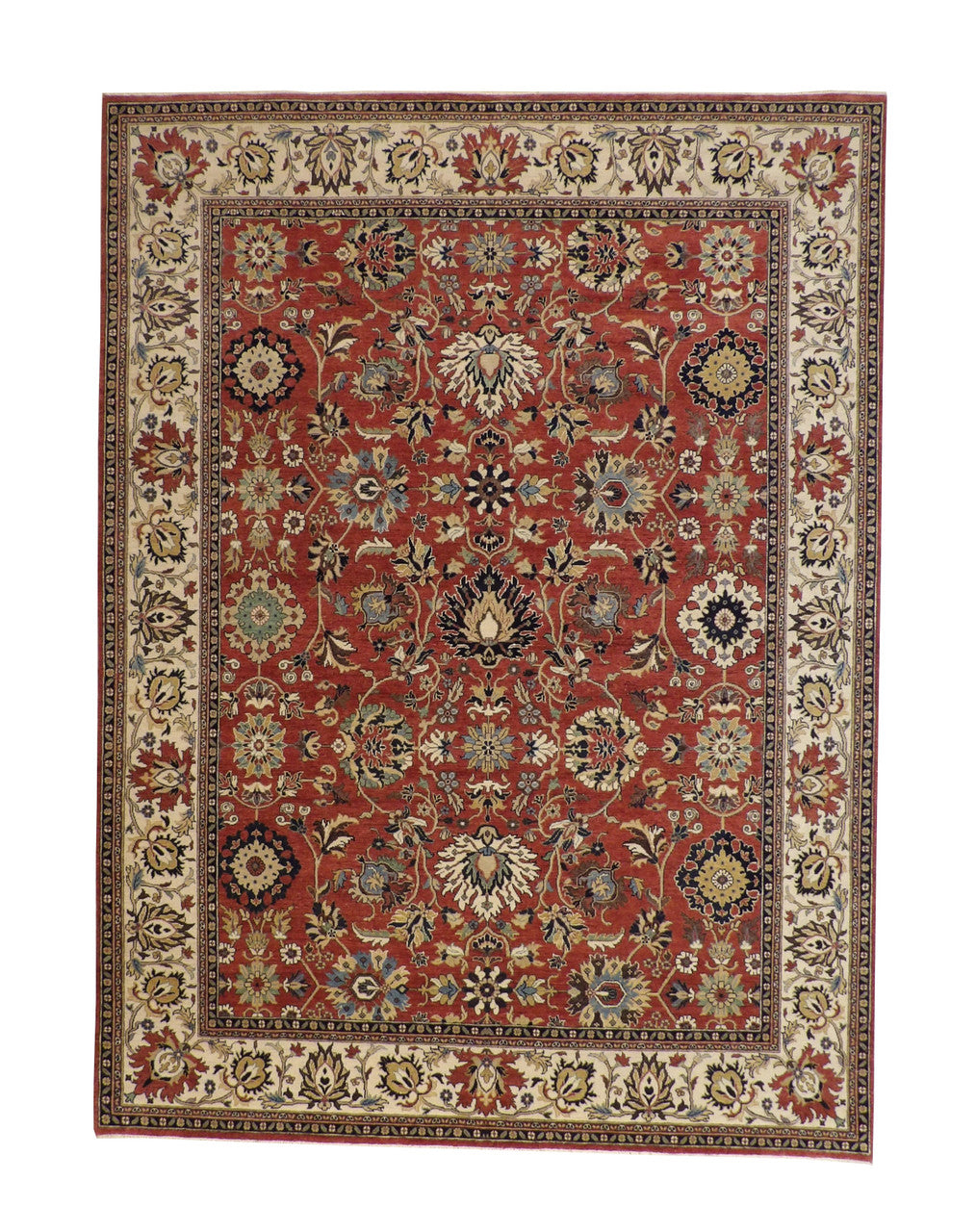 Traditional Fine Haji Jalili hand-knotted wool rug in Beige & Rust, full view