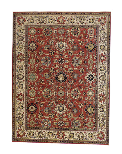 Traditional Fine Haji Jalili hand-knotted wool rug in Beige & Rust, full view