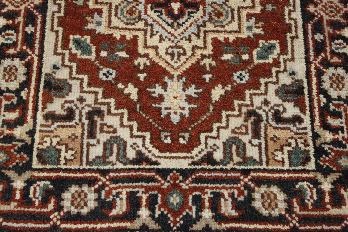Tribal Indo Heriz rug border detail