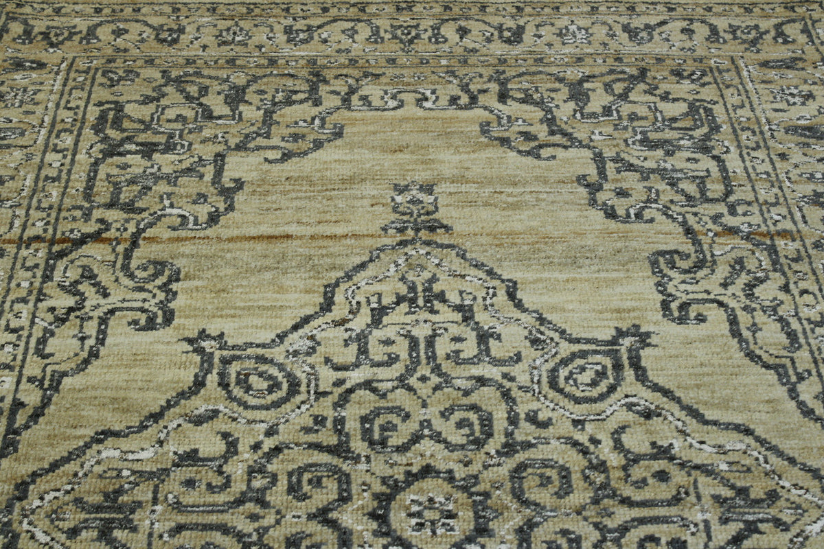Back of Natural Kerman Design Jute hand-knotted rug