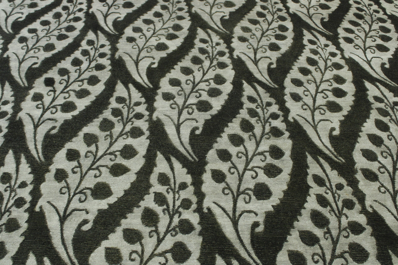 Close-up of wool-silk pile, Black & Gray rug