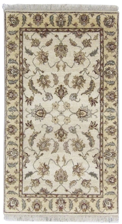 Indo Chobi hand-knotted wool rug in blue and gold, full view