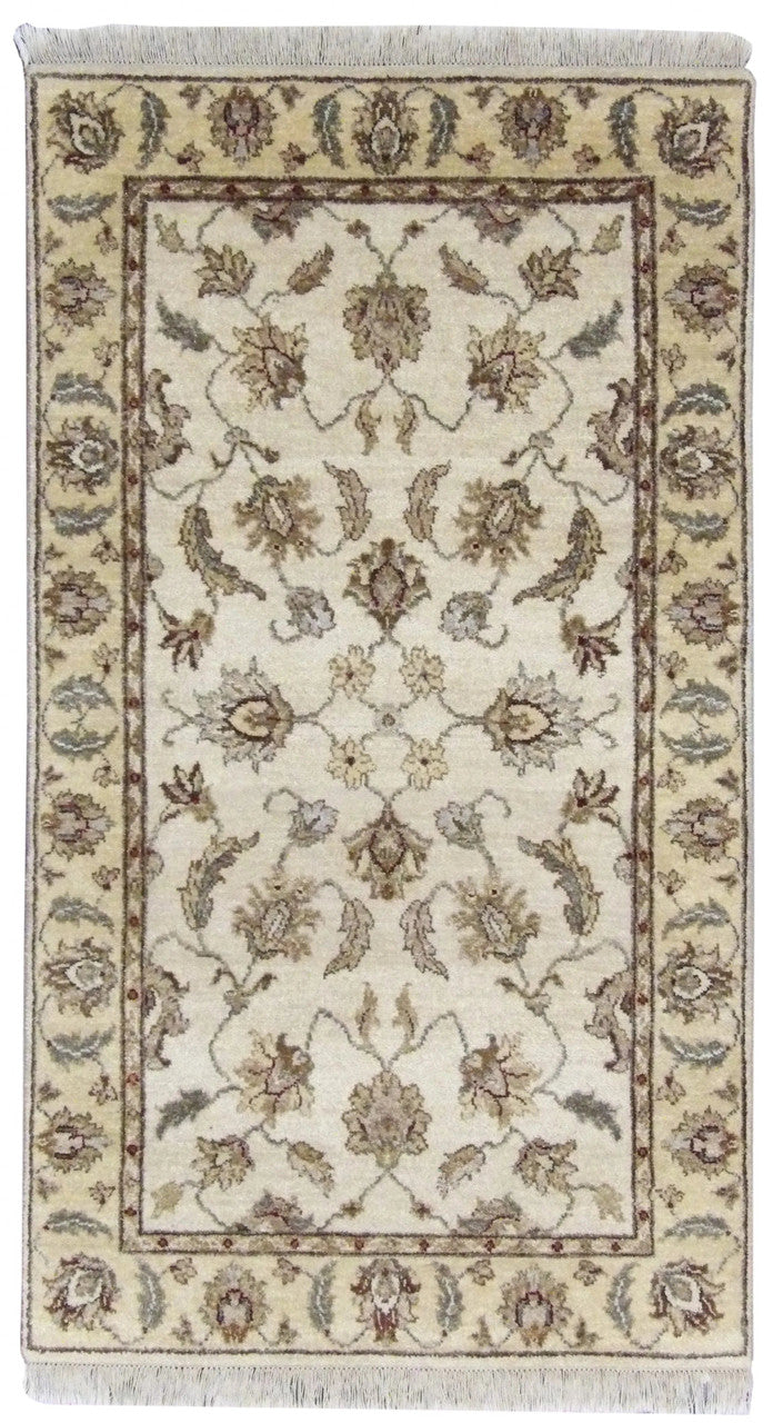 Indo Chobi hand-knotted wool rug in blue and gold, full view