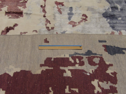 Modern Abstract Carved Hand-Knotted Wool Rug in Blue & White — 12' x 15' Oversized | SKU W800