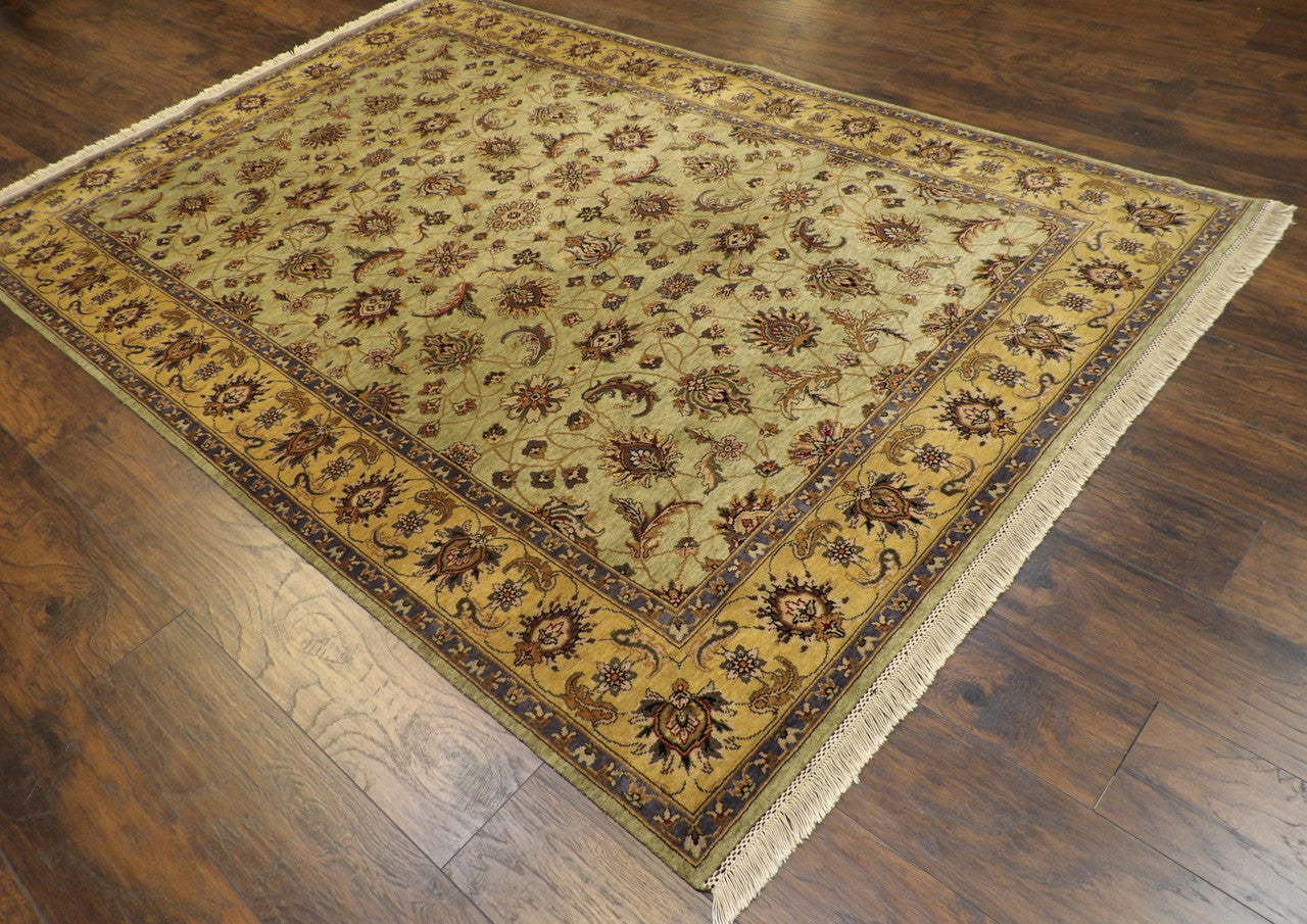 Tie-dye pattern detail, green and purple Ziegler rug