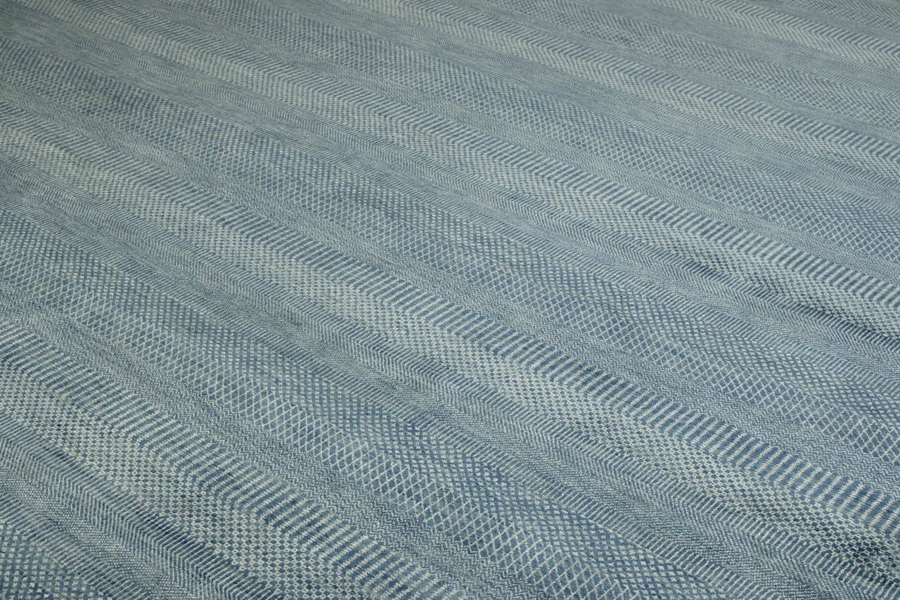 Blue & Teal Modern Grass Design rug in room setting