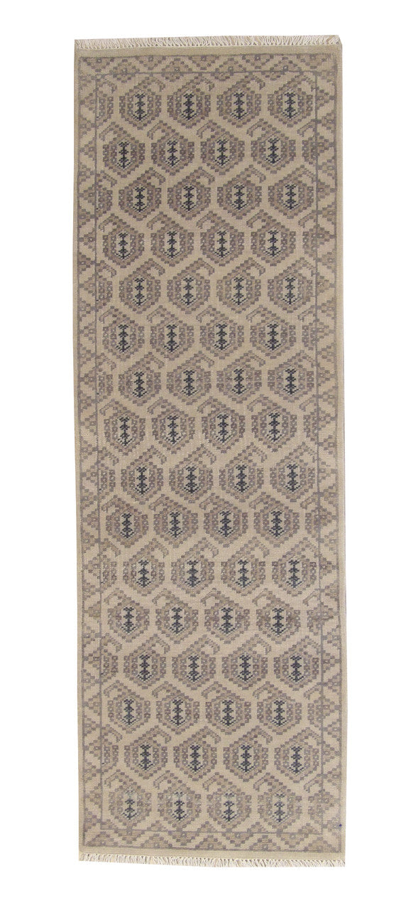 Oushak Kerman Design hand-knotted wool rug in Blue & Beige, full view