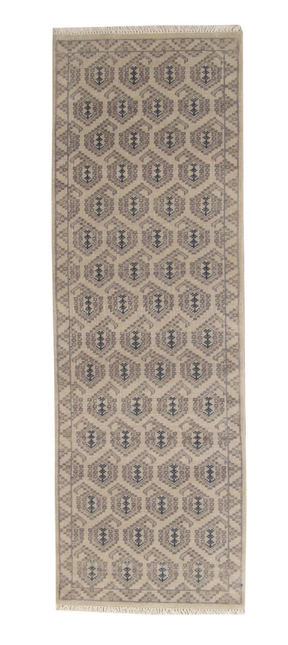 Oushak Kerman Design hand-knotted wool rug in Blue & Beige, full view