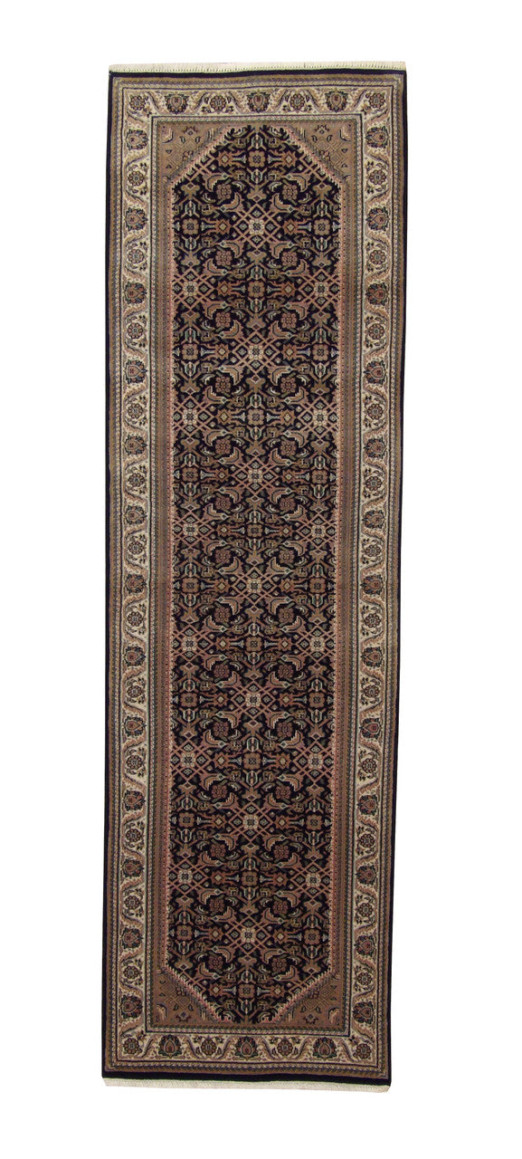 Traditional Fine Mir hand-knotted wool rug in Green, full view