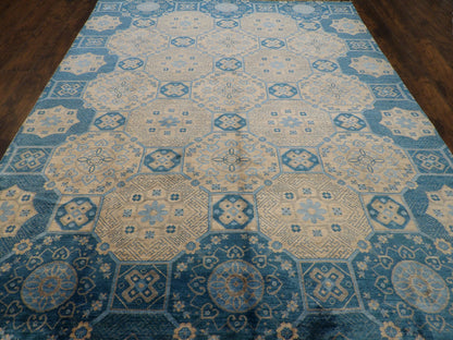 Close-up of silk pile, Blue & Gray rug