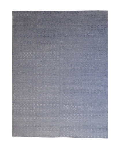 Modern Distressed Moroccan Design hand-knotted wool rug in Blue, full view