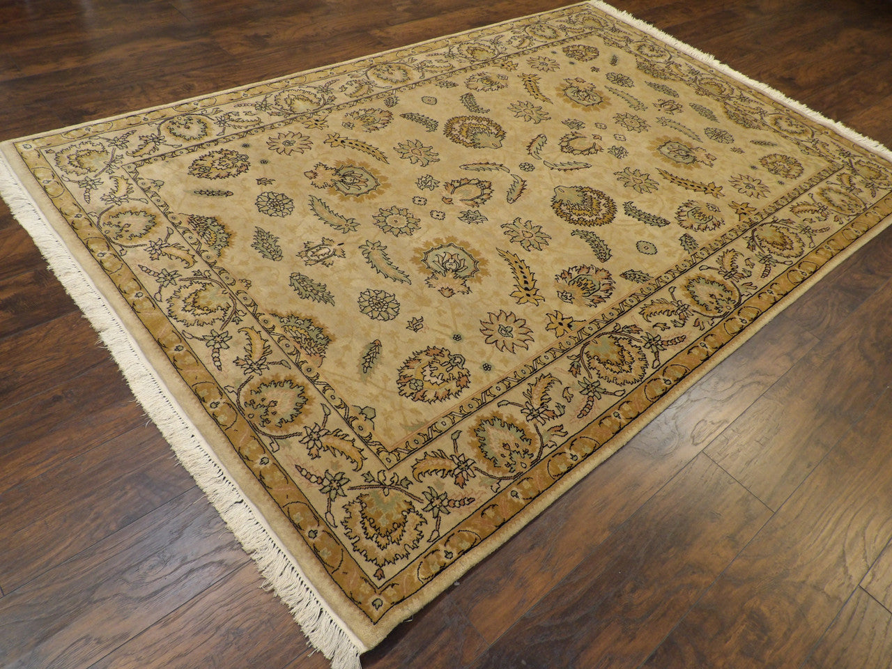 Fine Ziegler Tie-Dye Hand-Knotted Wool Rug in Beige — 6'0" x 9'0" | SKU W918