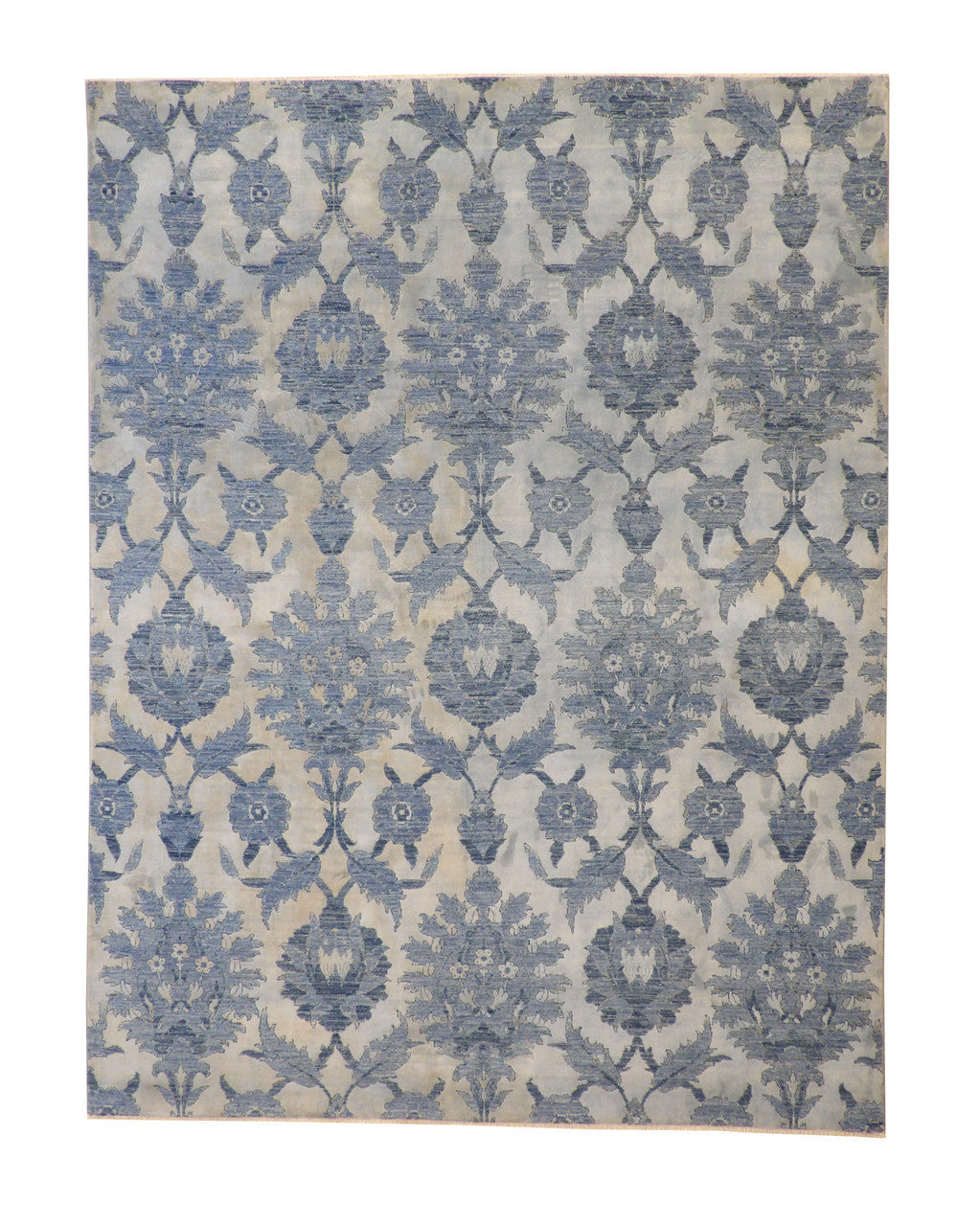 Transitional Silky Ikat hand-knotted wool rug in Blue & Beige, full view