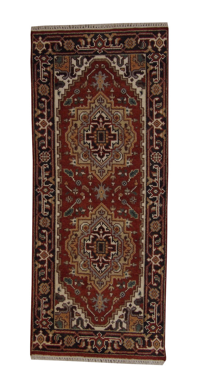 Tribal Indo Heriz hand-knotted wool rug in Rust, full view