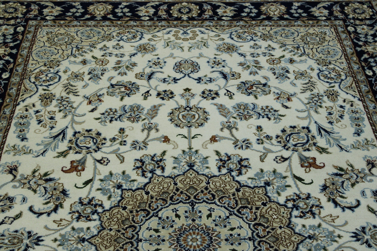 Blue & Beige Traditional Fine Nain rug in room setting