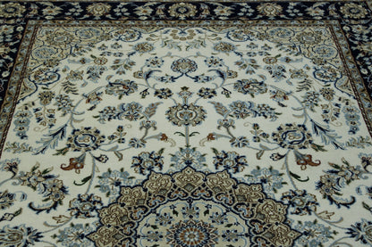 Blue & Beige Traditional Fine Nain rug in room setting