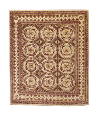 Traditional Khotan Peshawar hand-knotted wool rug in Brown, full view