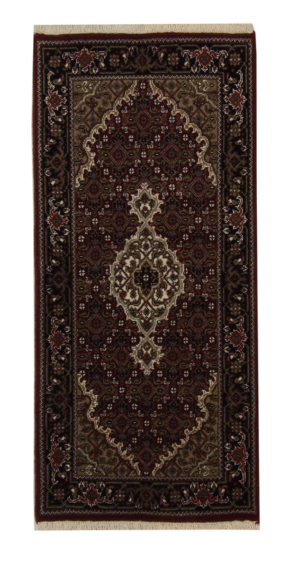 Traditional Indo Mahi Tabriz hand-knotted wool rug in Red, full view