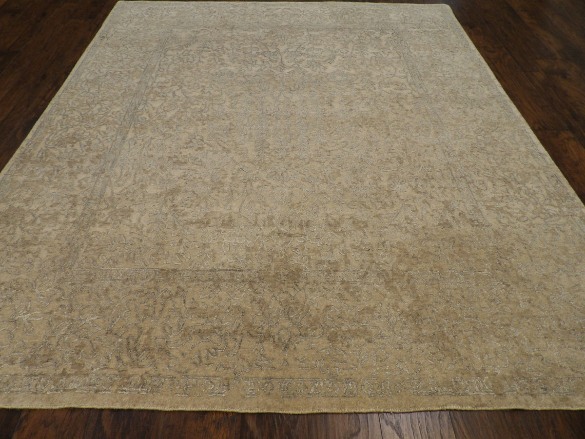Close-up of wool-silk pile, Blue & Gray rug