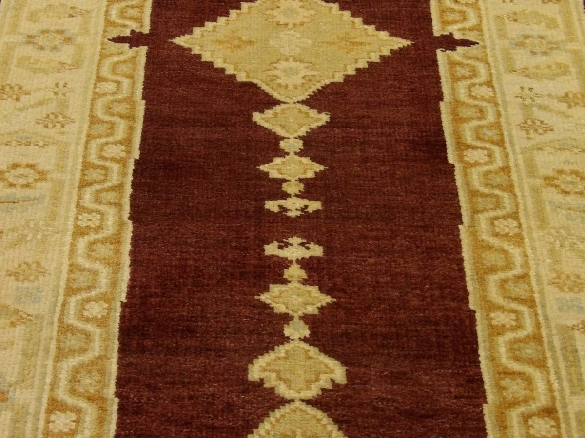 Back of Oushak hand-knotted runner