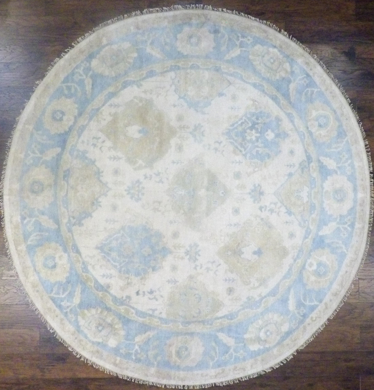 Turk Oushak Natural Dye hand-knotted wool rug in Blue & Beige, full view