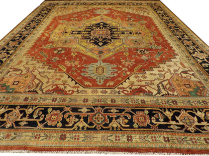 Back of hand-knotted Heriz rug showing construction